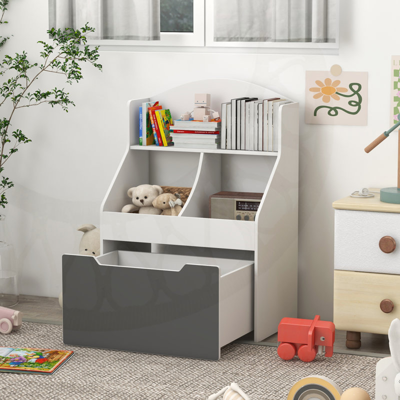 Bibliothèque à 3 niveaux pour enfants avec tiroir, rangement pour jouets pour tout-petits, parfaite pour la salle de jeux et la chambre de bébé