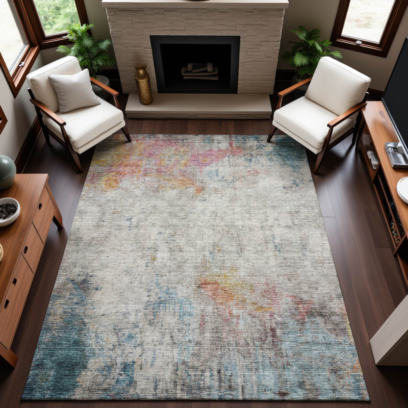Premium Machine Washable Kelton AMF1232 Abstract Rug, Rectangle 8' x 10'