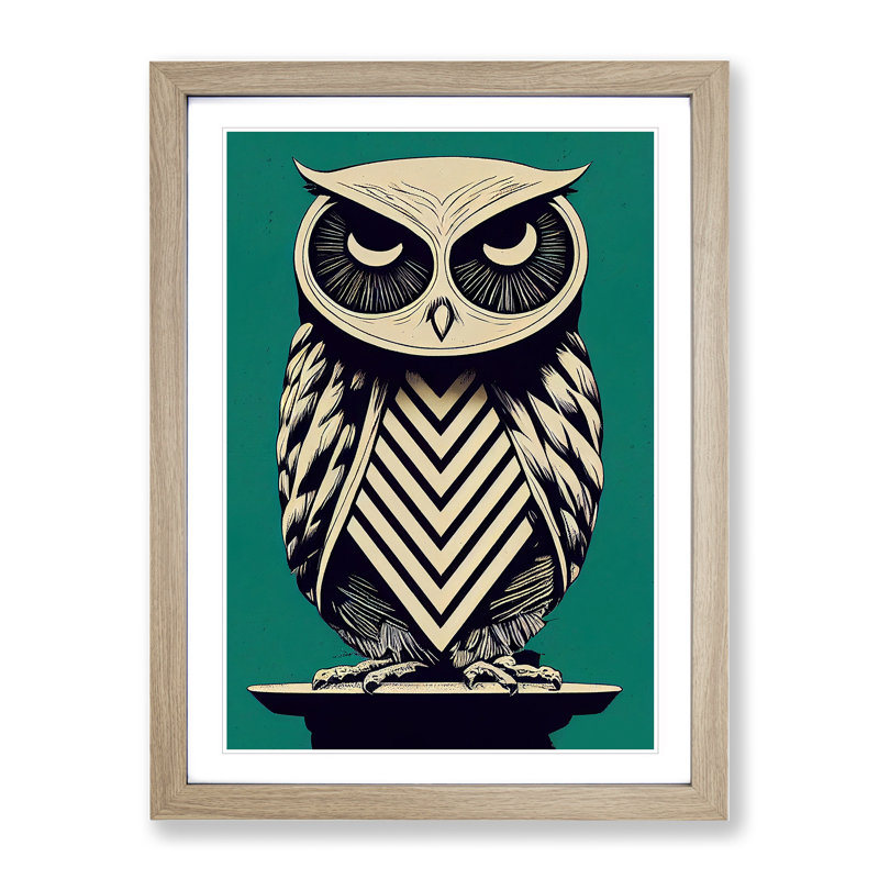 Sitting Owl - Framed Print, 64cm H x 46cm W x 2cm D, Oak
