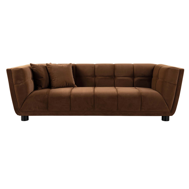 Canapé de style Mid-Century moderne avec un petit design carré, en tissu de velours lisse pour une expérience d'assise confortable et élégante.