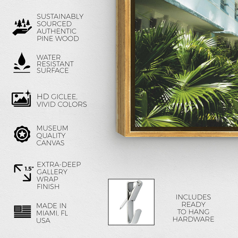 Miami déco - Photographie sur toile, H 36 po x l 54 po, Toile avec cadre doré