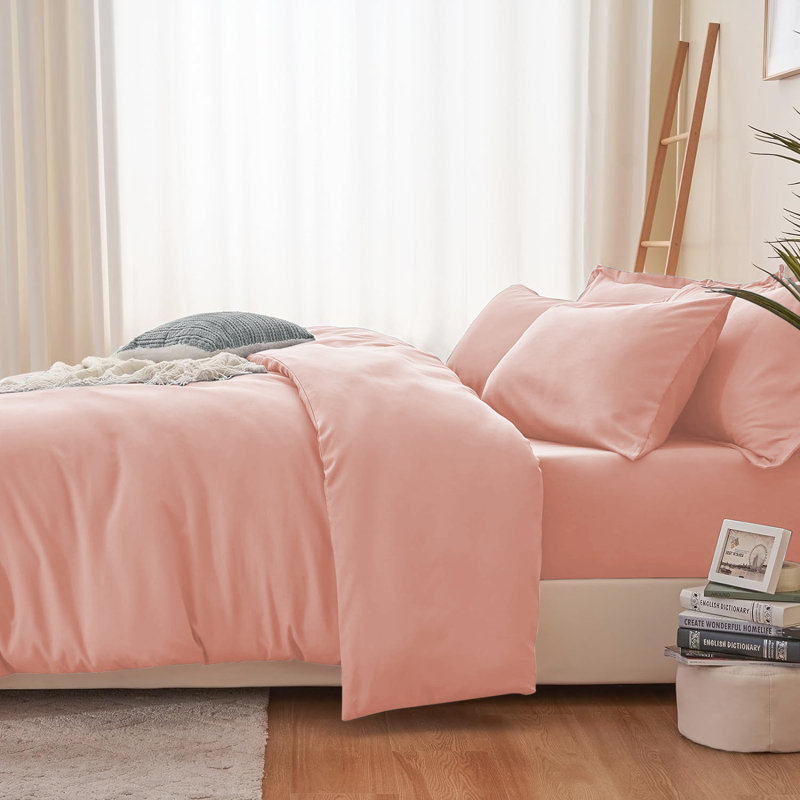 Nitzy Super Soft Reversible Plain Duvet Cover with Pillowcases, UK Single - DE 137 x 200 cm, Peach