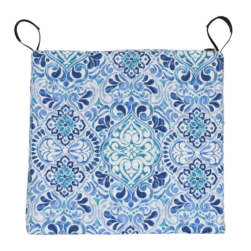 Square Outdoor Chair Cushions (Set Of 4), 20" W x 19" D, White/Blue/Fiorella Baltic Moroccan