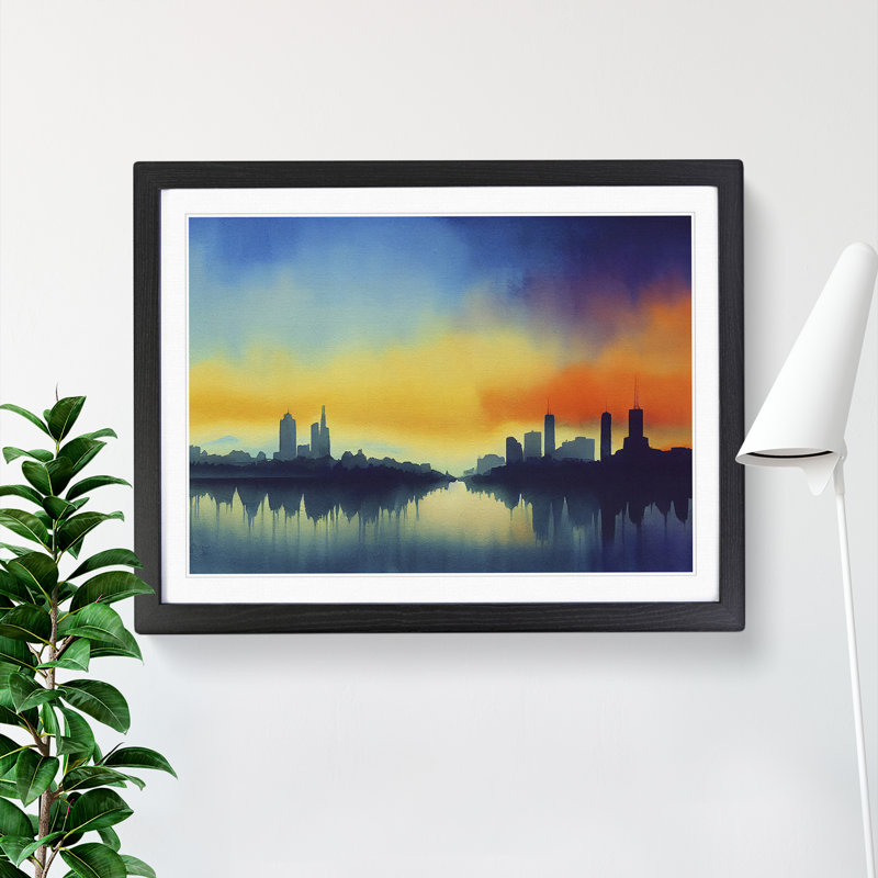 Watercolour City Skyline Vol.5 Abstract - Single Picture Frame Print, 34cm H x 46cm W x 2cm D, Black Framed