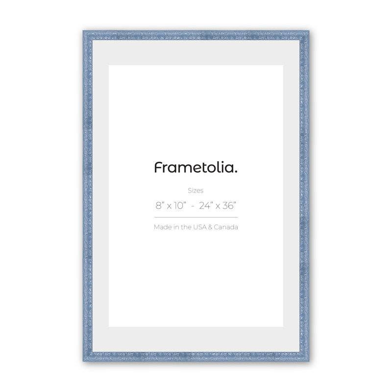 Renaissance Charm Solid Wood Picture Frame with Mat, Blue, 24" W x  36" H