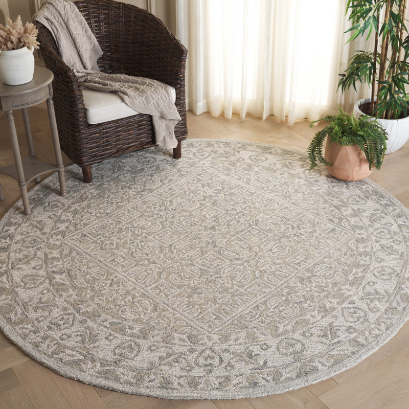Dip Dye Hand Tufted Wool/Cotton Oriental Rug in Gray/Ivory, Round 7'