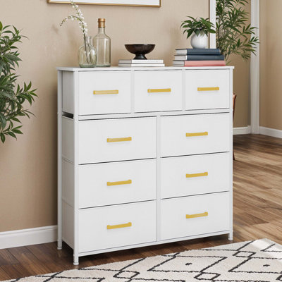 Commode à 9 tiroirs avec dessus en bois Bingel