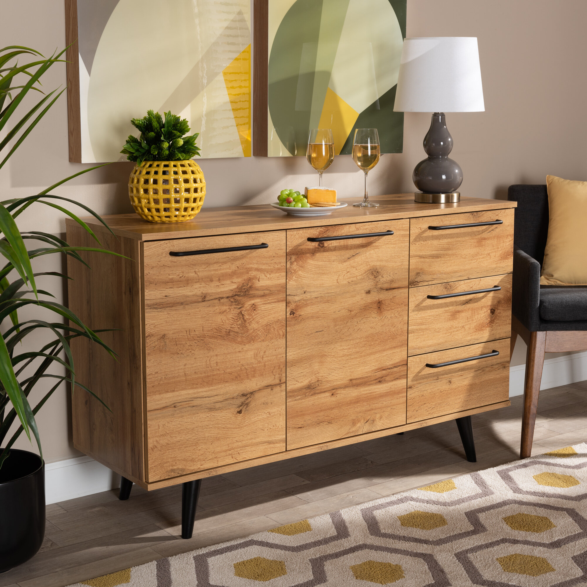 59 Havana Sliding Slat Door 4 Drawer Sideboard - Ebony/Dark Walnut