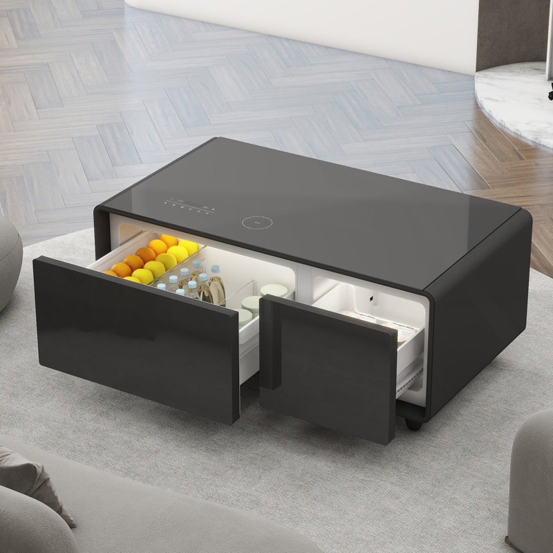 Table basse Modern Smart avec tiroirs intégrés pour réfrigérateur et congélateur, Black