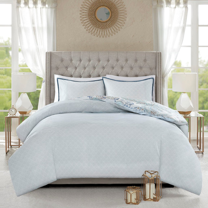 Housse de couette réversible en coton Shabby Chic 3 pièces avec motifs botaniques
