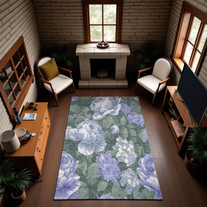 Tapis floral Premium Floyd AMF1561 lavable à la machine, Rectangulaire 3 pi x 5 pi