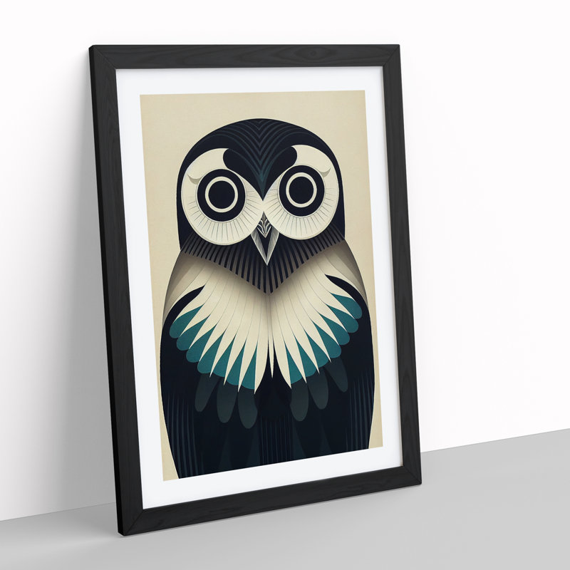 Unique Owl No.6 - Print, 48cm H x 36cm W, White, Black Picture Frame