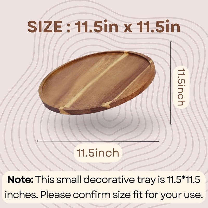 11.5 Inch Small Wood Round Decorative Tray For Home Decor, Coffee Table, Dining Table, Kitchen Island, Bathroom Counter