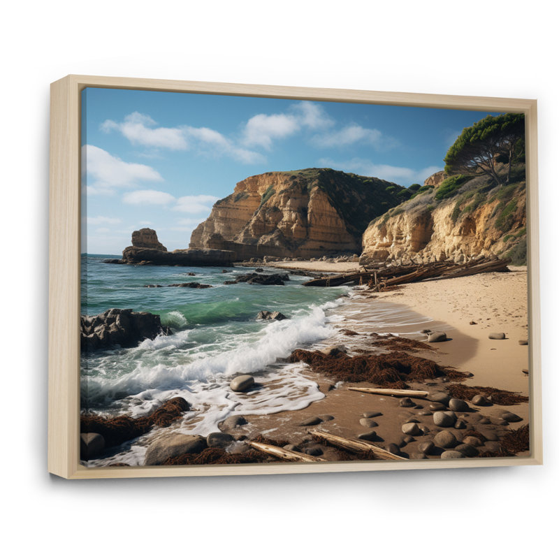 " Rocky Beach Majestic Cliffs III ", Natural Floater Framed, 30" H x 40" W x 1.5" D