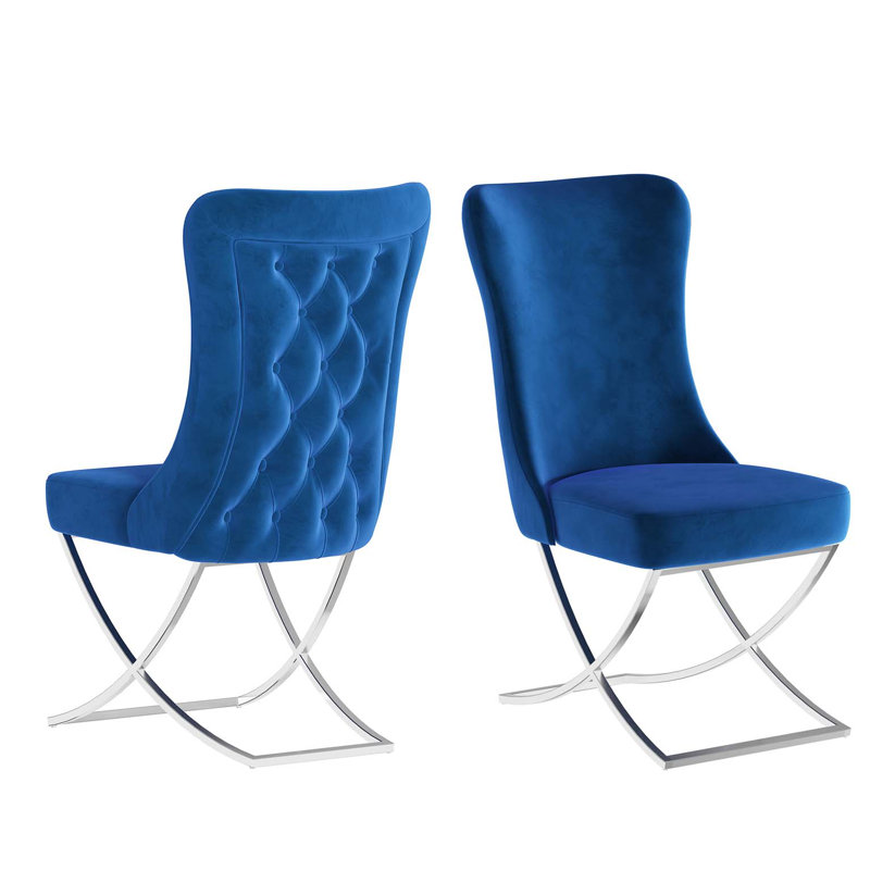 Chaise de salle à manger rembourrée Noblesse, ensemble de 2, Bleu, Argent argent
