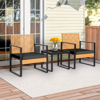 3 Piece Hdpe Ptaio Wicker/rattan Seating Group With Cushions