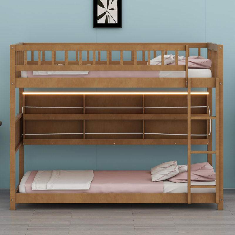 Space-Saving Bunk Bed Featuring Integrated Storage, Mood Lighting And Pegboard Panel, Full Over Full, Brown