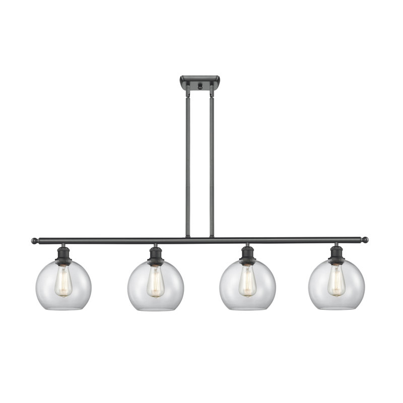 Luminaire suspendu linéaire à 4 lumières pour îlot de cuisine Baptista, Noir mat, Transparent, DIRIGÉ