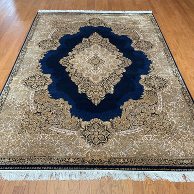 Bungalow Rose Kirman Design Silk Rug