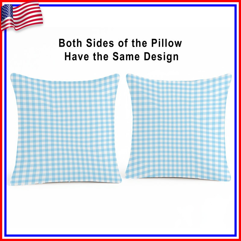 Coussins décoratifs à double face en vichy bleu et blanc, 16 x 16 pouces