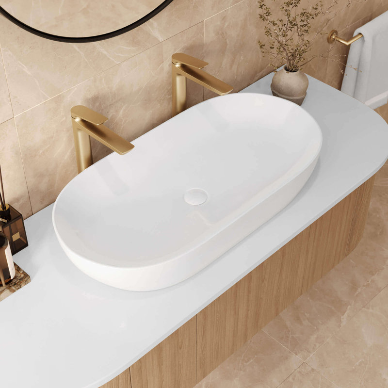 Ruvati inch Bathroom Vessel Sink White Oval Above Counter Vanity Porcelain Ceramic, 16" L x 32" W x 5.25" D