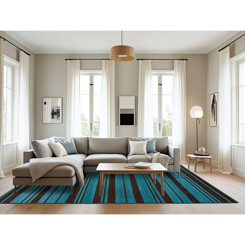 Machine Washable Horizontal Stripes Brown Area Rug, Rectangle 8' x 10'