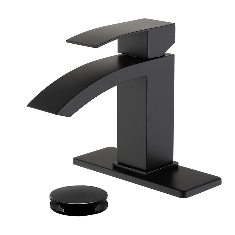 Single Hole Waterfall Bathroom Faucet With Drain Assembly Single Handle Bathroom Sink Faucets Modern Stainless Steel Bathroom Vanity Mixer Taps With Deck Plate