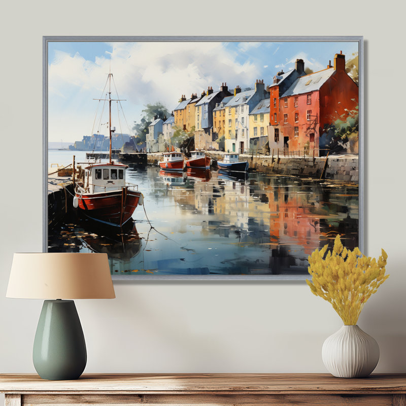 «Ireland Peaceful Harbor Villagean», art mural Irlande, H 30 po x l 40 po x P 1,5 po, Silver Floater Framed