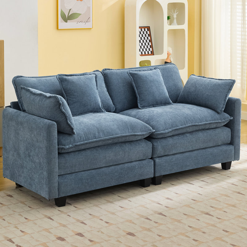 Canapé modulaire en tissu d'ameublement Chenille, Bleu, 2 places