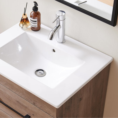 Lavabo de salle de bain en céramique blanche de 24 pouces, compatible avec les meubles-lavabos de 32 pouces, trou de robinet pré-percé, conception peu encombrante, facile à nettoyer
