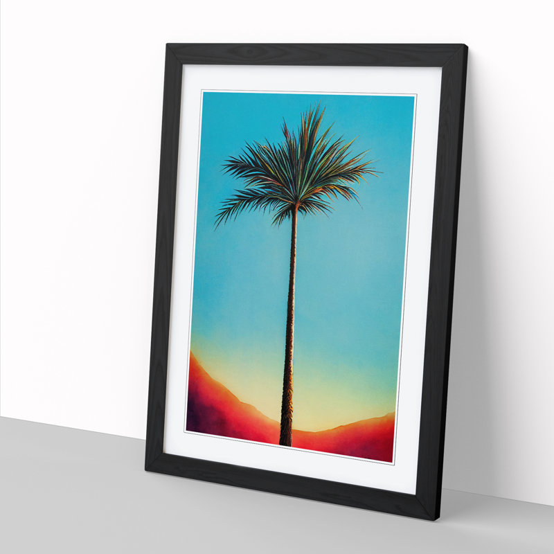 Watercolour Palm Tree Vol.1 - Single Picture Frame Print, 64cm H x 46cm W x 2cm D, Walnut