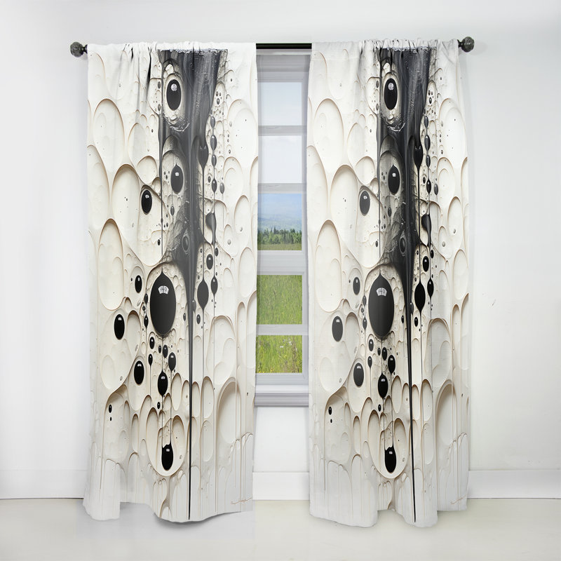 Crume Minimalism Stingray Black And White Painting I - Modern Curtain - Velvet Room Darkening - 1 panel, 52" W x 95" L