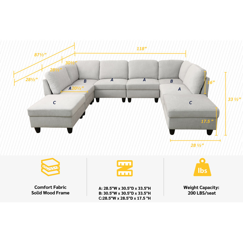 Airica Upholstered U-Shaped Sectional Symmetrical, White