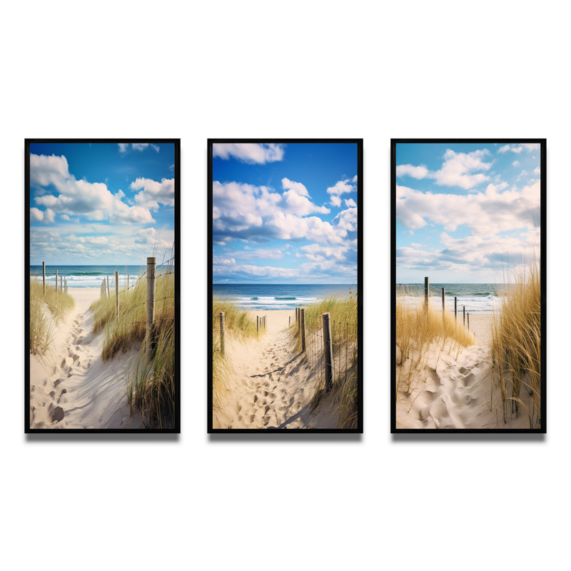 «Bath To The Ocean» 3 pièces, Cadre noir, H 32 po x l 48 po