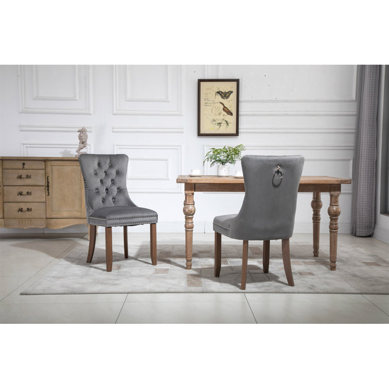 Ensemble de 2 chaises de salle à manger rembourrées à dossier capitonné Dorchester, Gris, Brun