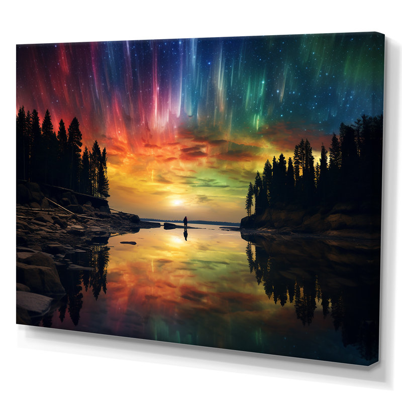 Impression sur toile Magical Aurora Borealis Artic Lake Serenity I, H 34 po x l 44 po x P 1,5 po, Toile tendue