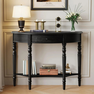 Console rustique demi-lune avec tiroir et tablette