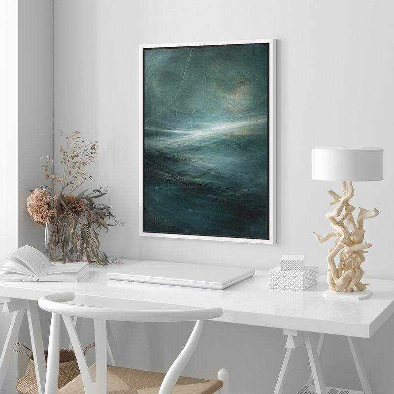 Abstrait bleu sarcelle, vague côtière moderne, art mural encadré sur toile, chambre principale, H 36 po x l 24 po x P 1,5 po