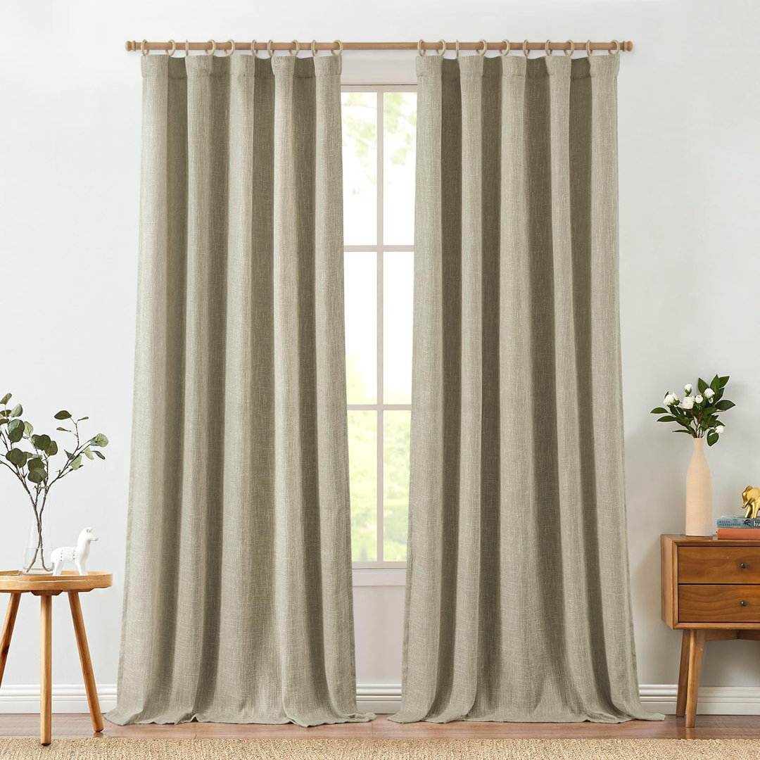 Burlap Look Rod Pocket Linen Textured Curtains (Set of 2) Ebern Designs Curtain 