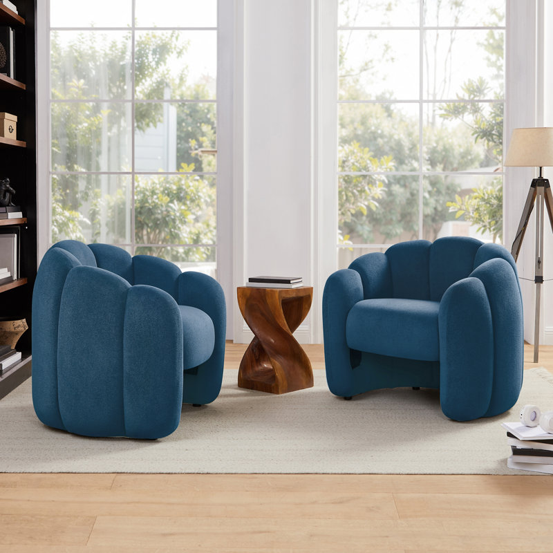 Mona 35.04'' W Modern Tufted Flannel Upholstered Accent Barrel Chair (Set of 2), Blue