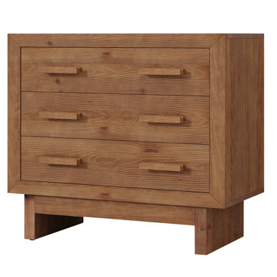 31.5" Oversize Large Solid Wood Farmhouse Nightstand, Wide 3-Drawer Rustic Bedroom Storage Chest