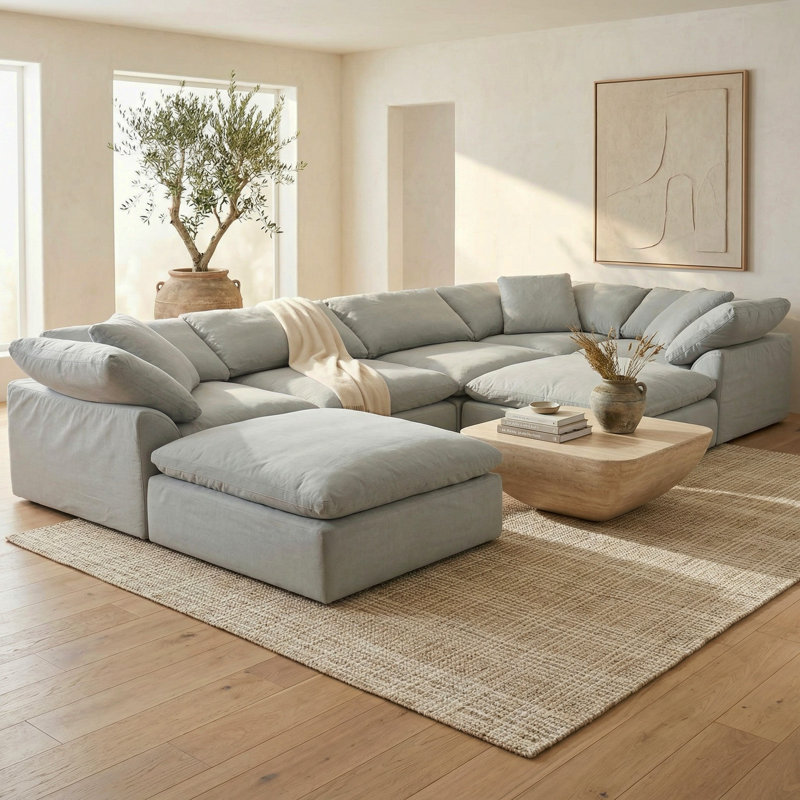 Canapé modulaire surdimensionné de 7 po avec une chaise longue et 1 repose-pieds Caitlynne inspiré des nuages de 176 po |