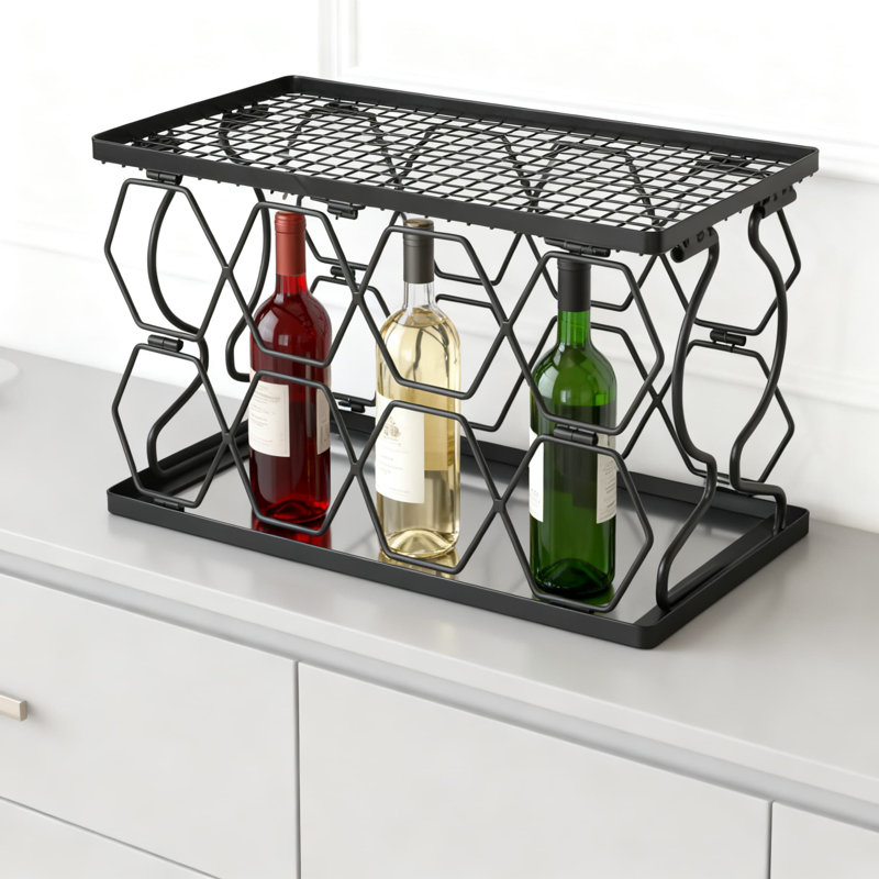 Collapsible Stackable Metal Wine Rack For 8 Bottles, Space-Saving Storage And Display With Wire Frame Top Tray