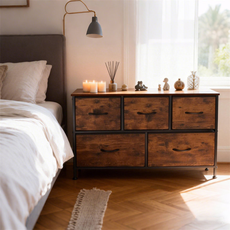 Fabric Dresser for Bedroom with 5 Drawers, Brown