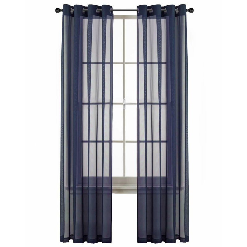 Paire de rideaux semi-transparents avec œillets Buchler, Bleu marine