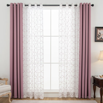 Ensemble de 4 panneaux de rideaux occultants et transparents brodés, traitement 4 pièces pour le salon et la chambre à coucher