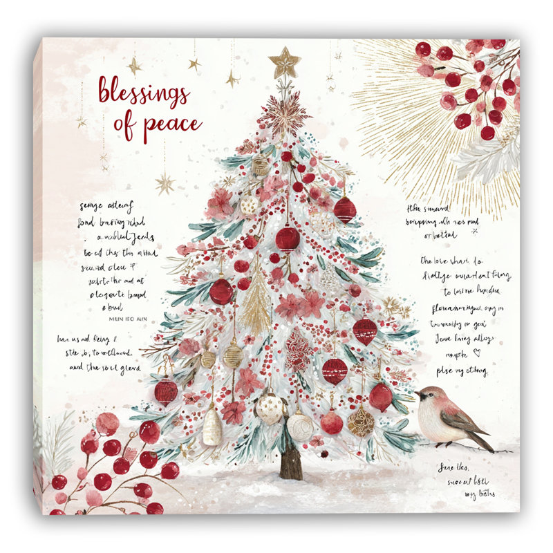 «Red Blessings Christmas Tree», art mural sur toile tendue, H 40 po x l 40 po