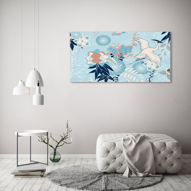 Crane And Flowers - Wrapped Canvas Print