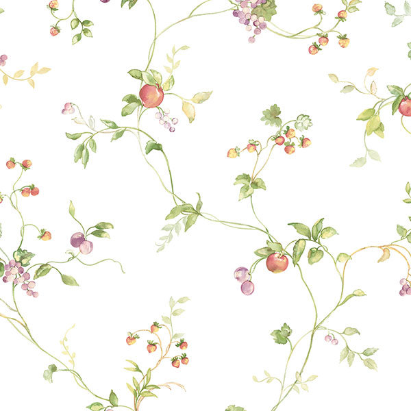 Papier peint à sentier de fruits 32,7 pi x 20,5 po Laneer, Rose / mauve / vert