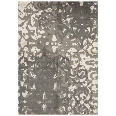Tapis gris foncé et multicolore de haute qualité noué à la main